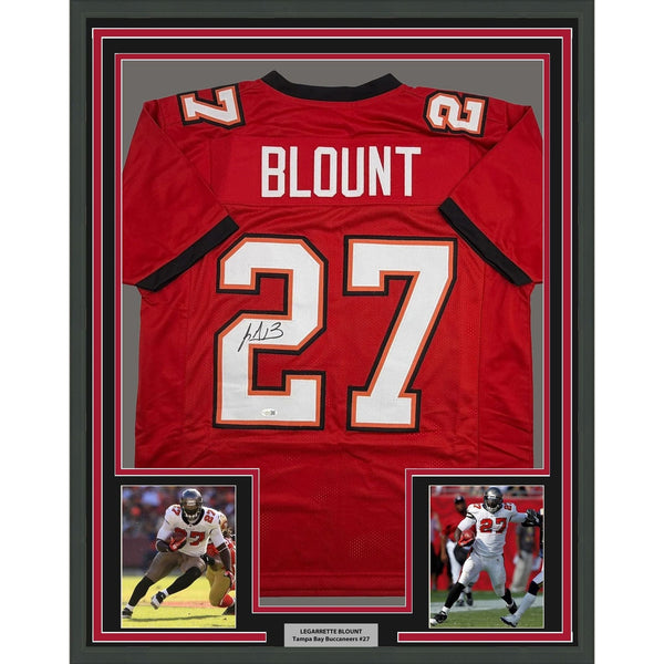 Framed Autographed/Signed LeGarrette Blount 35x39 Tampa Bay Jersey JSA COA