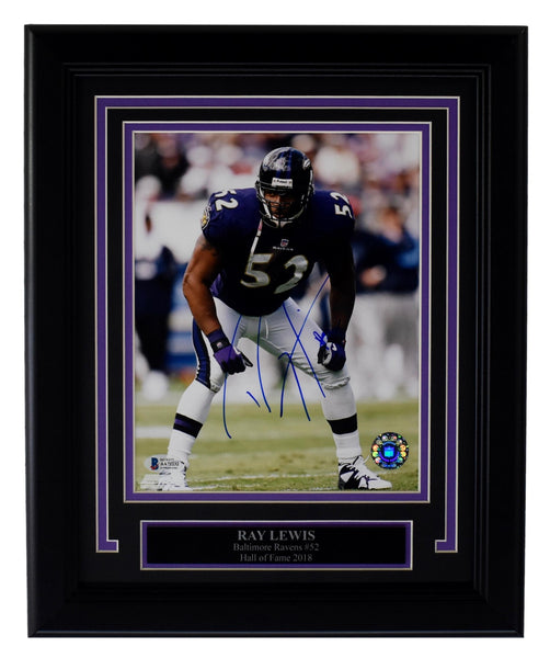 Ray Lewis HOF Baltimore Ravens Autographed 8X10 Photo Framed Beckett/BAS 211414