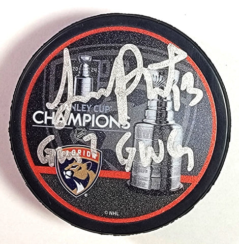 Sam Reinhart Signed Panthers 2024 Stanley Cup Hockey Puck W/GM 7 GWG Beckett 2