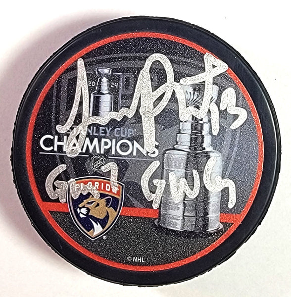 Sam Reinhart Signed Panthers 2024 Stanley Cup Hockey Puck W/GM 7 GWG Beckett 2