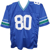 Steve Largent Autographed/Signed Pro Style Blue Jersey HOF TRI 43418