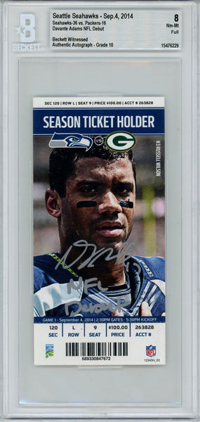 Davante Adams Signed Green Bay Packers Grade 8 Ticket NFL Debut Beckett 40438