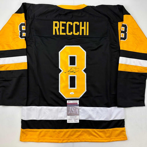 Autographed/Signed Mark Recchi Pittsburgh Black Hockey Jersey JSA COA