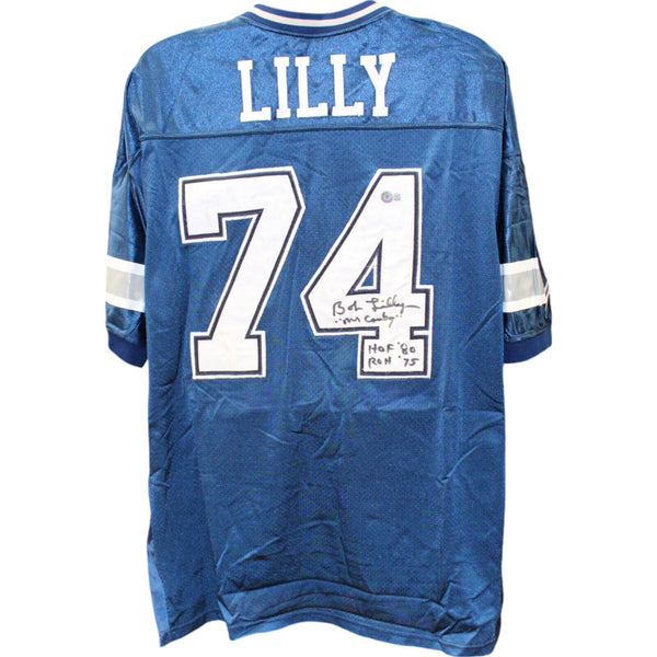 Bob Lilly Signed Dallas Cowboys Wilson Blue 56 Jersey 3 Insc Beckett 48489