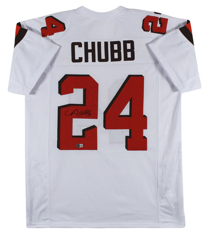 Nick Chubb Authentic Signed White Pro Style Jersey Autographed BAS Witnessed 2