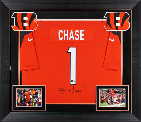 Bengals Ja'Marr Chase Authentic Signed Orange Nike Game Framed Jersey BAS Wit