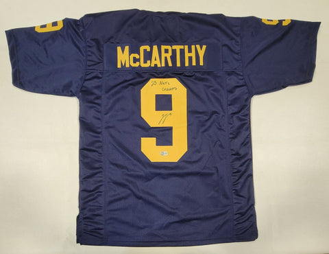 JJ McCARTHY SIGNED COLLEGE STYLE CUSTOM XL JERSEY WITH "23 NATL CHAMPS" BAS QR