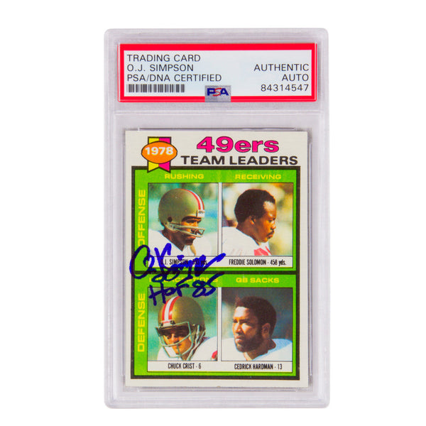 OJ Simpson Signed 1978 Topps Team Leaders Inscribed "HOF 85" - PSA Authentic