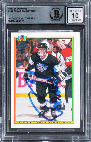 Kings Tomas Sandstrom Signed 1990 Bowman #141 Card Auto Graded 10! BAS Slabbed