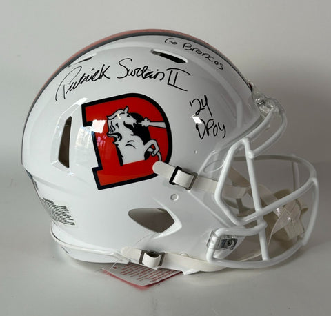 Patrick Surtain II Autographed/2X Inscribe Pro Snowcapped Broncos Helmet BAS COA