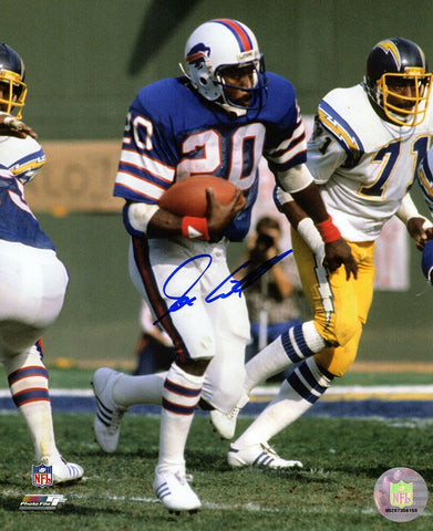 Joe Cribbs Signed Buffalo Bills Blue Jersey Action 8x10 Photo - (SCHWARTZ COA)