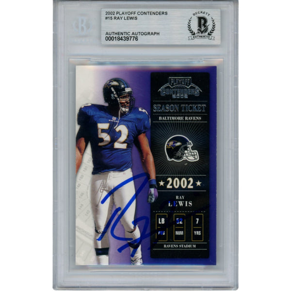 Ray Lewis Autographed 2002 Playoff Contenders #15 Trading Card Beckett 53480