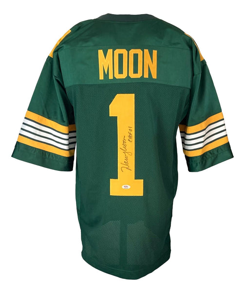 Warren Moon Edmonton Signed Green Football Jersey CHOF 01 Inscribed PSA ITP