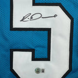 Framed Autographed/Signed Rico Dowdle 35x39 Carolina Blue Jersey BAS COA