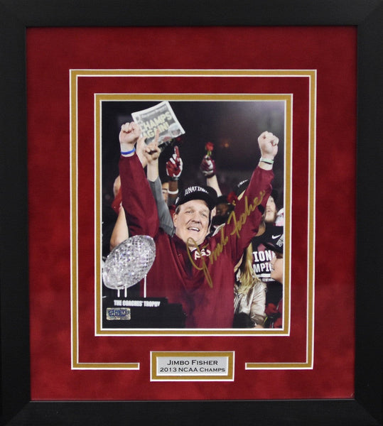 JIMBO FISHER SIGNED FLORIDA STATE SEMINOLES BCS TROPHY 8x10 FRAMED PHOTO