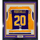 Framed Signed Luc Robitaille HOF 09 35x39 LA Purple Jersey JSA COA