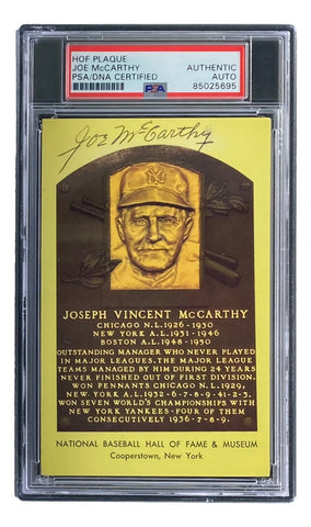 Joe McCarthy Signed 4x6 New York Yankees HOF Plaque Card PSA 85025695