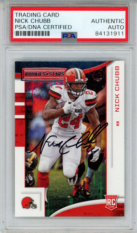 Nick Chubb Signed 2018 Panini Rookies & Stars #113 Trading Card PSA Slab 43724
