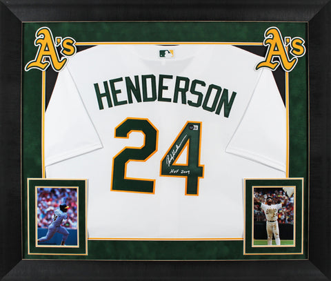 Athletics Rickey Henderson "HOF 2009" Signed White Nike Framed Jersey BAS Wit