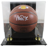 Lakers Magic Johnson Signed Brown Wilson Lakers Logo Basketball w/ Case BAS Wit