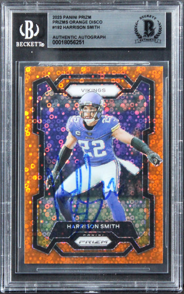 Vikings Harrison Smith Signed 2023 Panini Prizm Orange Disco #192 Card BAS Slab