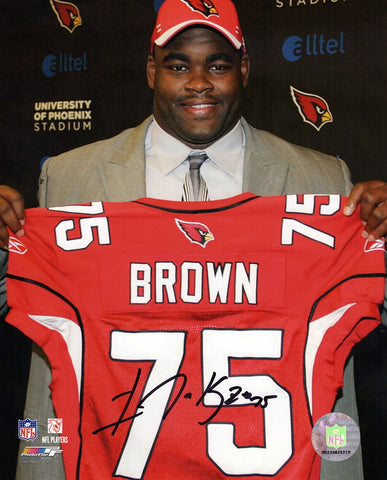 Levi Brown Signed Arizona Cardinals Holding Draft Day Jersey 8x10 Photo (SS COA)