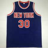 Autographed/Signed BERNARD KING New York Blue Basketball Jersey Beckett BAS COA