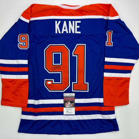 Autographed/Signed Evander Kane Edmonton Blue Hockey Jersey JSA COA