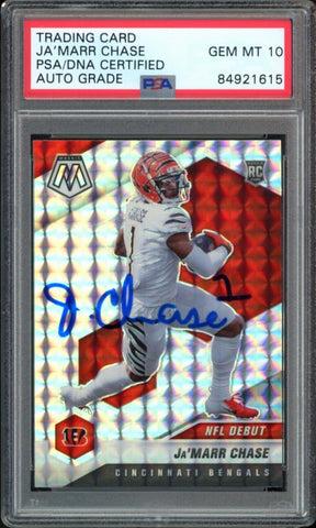 2021 Panini Mosaic Prizm #247 Ja'Marr Chase RC On Card PSA/DNA Auto GEM MINT 10
