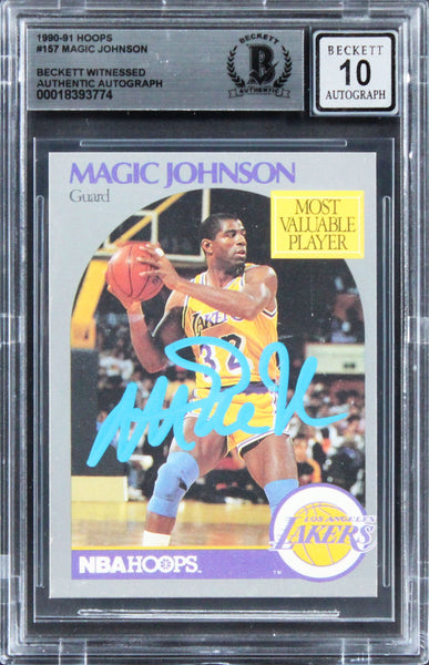 Lakers Magic Johnson Authentic Signed 1990 Hoops #157 Card Auto 10! BAS Slabbed