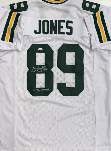 JAMES JONES Signed Replica White Jersey w/ XLV Script - Green Bay Packers - BAS