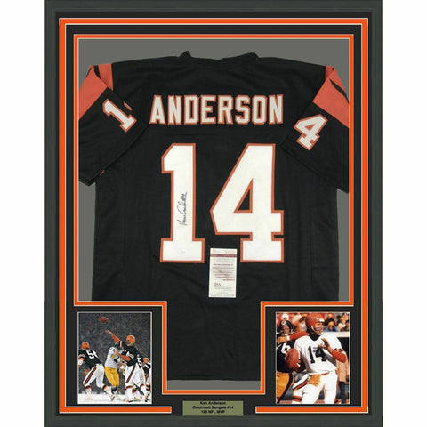 FRAMED Autographed/Signed KEN ANDERSON 33x42 Cincinnati Black Jersey JSA COA