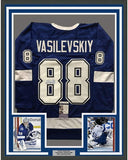 Framed Autographed/Signed Andrei Vasilevskiy 33x42 Tampa Bay Blue Jersey JSA COA