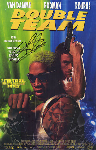 Dennis Rodman Signed Double Team Blue & Green 11x17 Movie Poster -(SCHWARTZ COA)