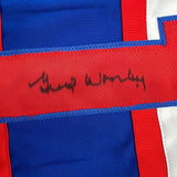 Framed Autographed/Signed Gump Worsley 35x39 Montreal White Jersey JSA COA