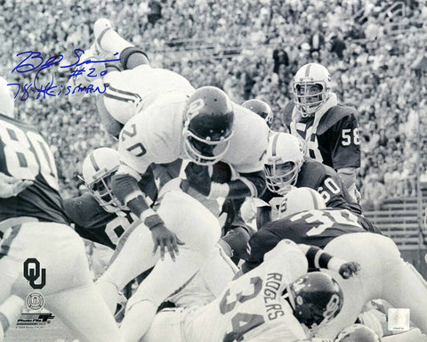 Billy Sims Signed Oklahoma B&W Diving Action 16x20 Photo w/78 Heisman - (SS COA)