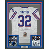 FRAMED Autographed/Signed OJ O.J. SIMPSON 33x42 The Juice White Jersey JSA COA