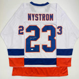 Autographed/Signed Bob Nystrom New York White Hockey Jersey JSA COA
