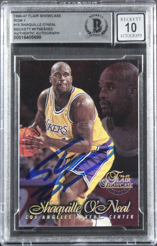 Lakers Shaquille O'Neal Signed 1996 Flair Showcase #10 Card Auto 10! BAS Slabbed
