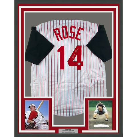 Framed Autographed/Signed Pete Rose 33x42 Pin Jersey Athlete Hologram COA Holo