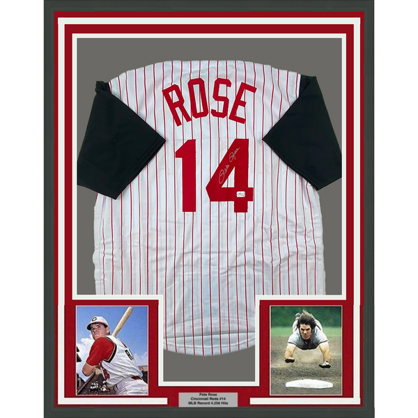 Framed Autographed/Signed Pete Rose 33x42 Pin Jersey Athlete Hologram COA Holo