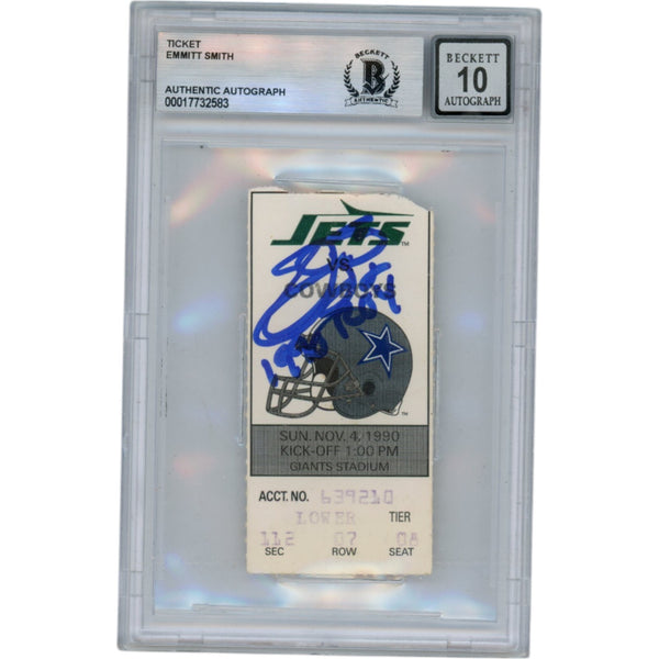 Emmitt Smith Autographed Dallas Cowboys 11/4/90 Ticket Slab ROY Beckett 50001