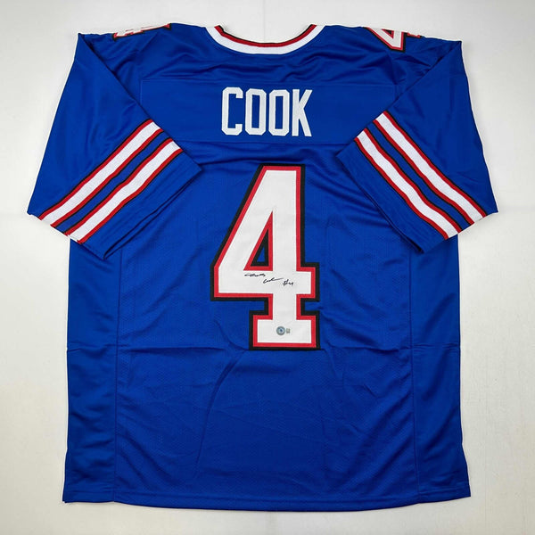 Autographed/Signed James Cook Buffalo Blue Football Jersey Beckett BAS COA