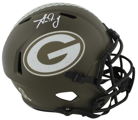 Packers Aaron Jones Signed Salute To Service Full Size Speed Rep Helmet BAS Wit