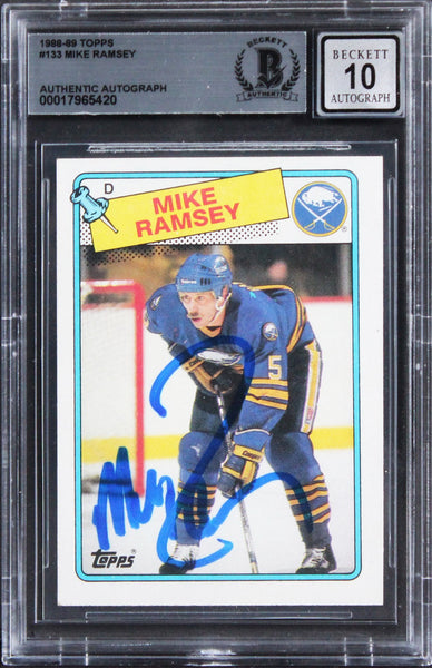 Sabres Mike Ramsey Signed 1988 Topps #133 Card Auto Graded 10! BAS Slabbed