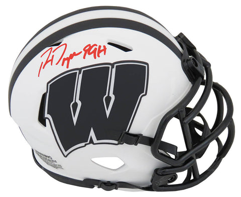 Ron Dayne Signed Wisconsin Lunar Eclipse Mini Helmet w/99H (In Red) - (SS COA)