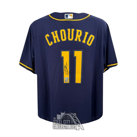 Jackson Chourio Autographed Milwaukee Nike Navy Baseball Jersey - Fanatics