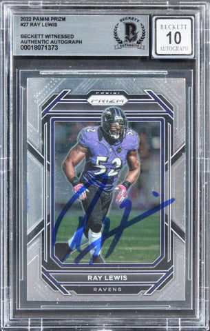 Ravens Ray Lewis Signed 2022 Panini Prizm #27 Card Auto Graded 10! BAS Slabbed