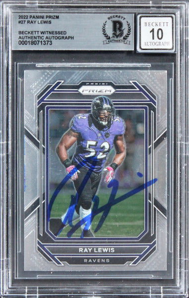 Ravens Ray Lewis Signed 2022 Panini Prizm #27 Card Auto Graded 10! BAS Slabbed
