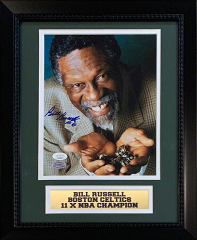 Bill Russell Autographed Boston Signed Basketball 8x10 Framed Rings Photo JSA